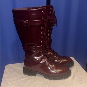 GABRELA Burgundy Lace-Up Tall Boots